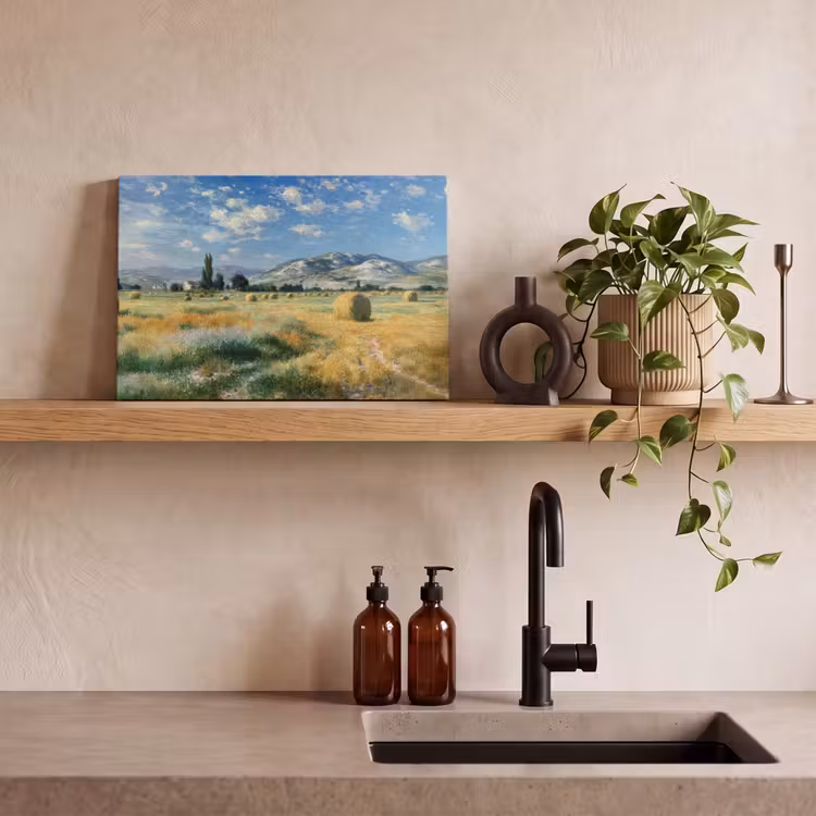 Canvas schilderij - Landschap - Strobalen - Bergen - Wolken — 4