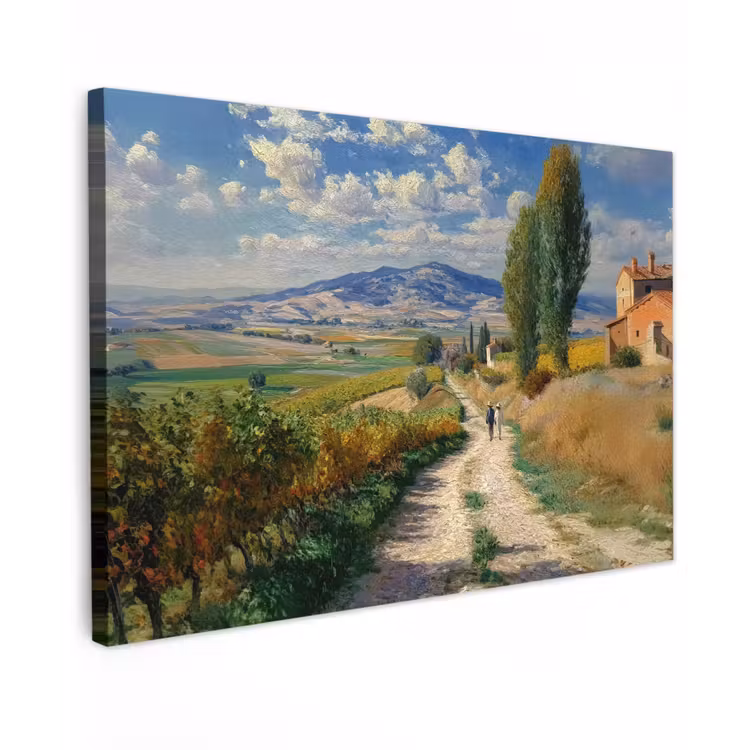 Canvas schilderij - Mensen - Wandelen - Zandpad - Velden — 1