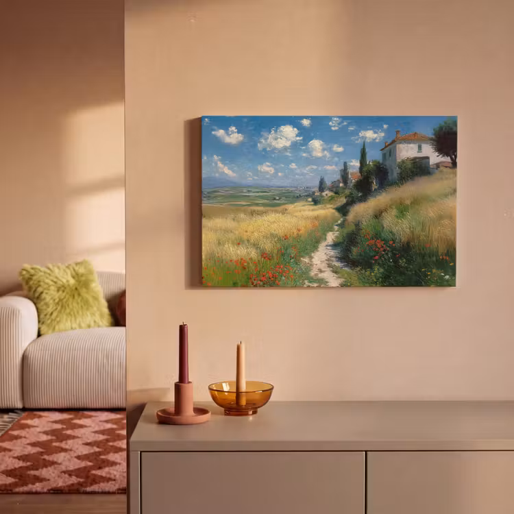 Canvas schilderij - Zandpad - Huis - Bomen - Grasveld — 2