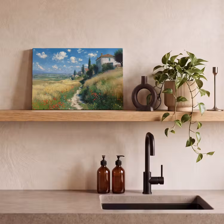 Canvas schilderij - Zandpad - Huis - Bomen - Grasveld — 4