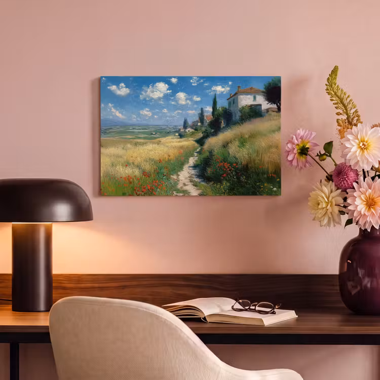 Canvas schilderij - Zandpad - Huis - Bomen - Grasveld — 6