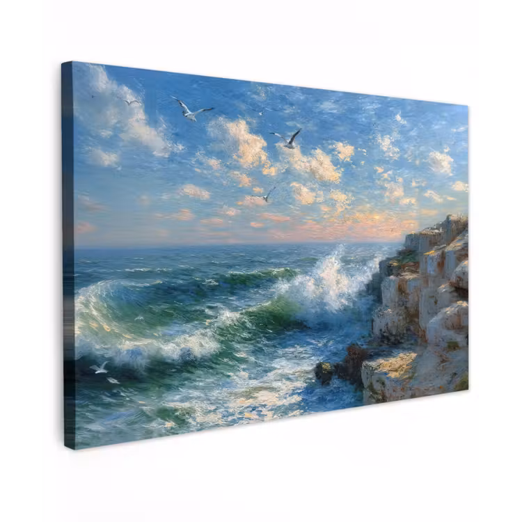 Canvas schilderij - Zee - Golven - Rotsen - Meeuwen — 1
