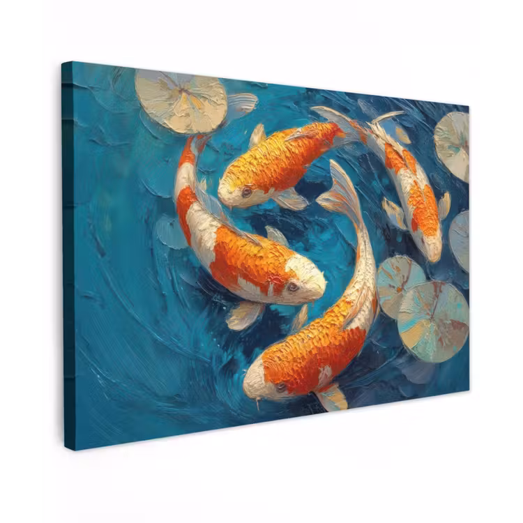 Canvas schilderij - Vissen - Waterlelies - Oranje - Water — 1