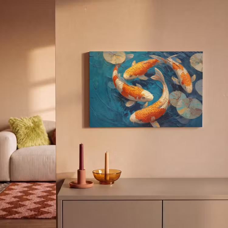 Canvas schilderij - Vissen - Waterlelies - Oranje - Water — 2