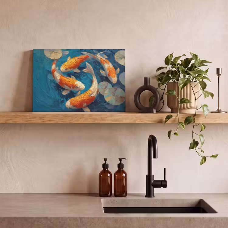 Canvas schilderij - Vissen - Waterlelies - Oranje - Water — 4