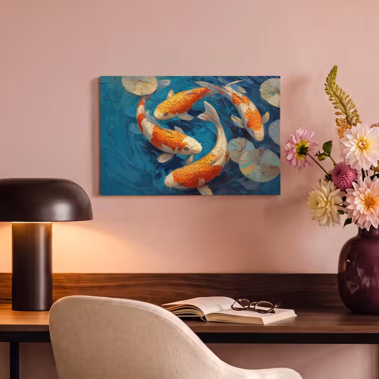 Canvas schilderij - Vissen - Waterlelies - Oranje - Water — 6