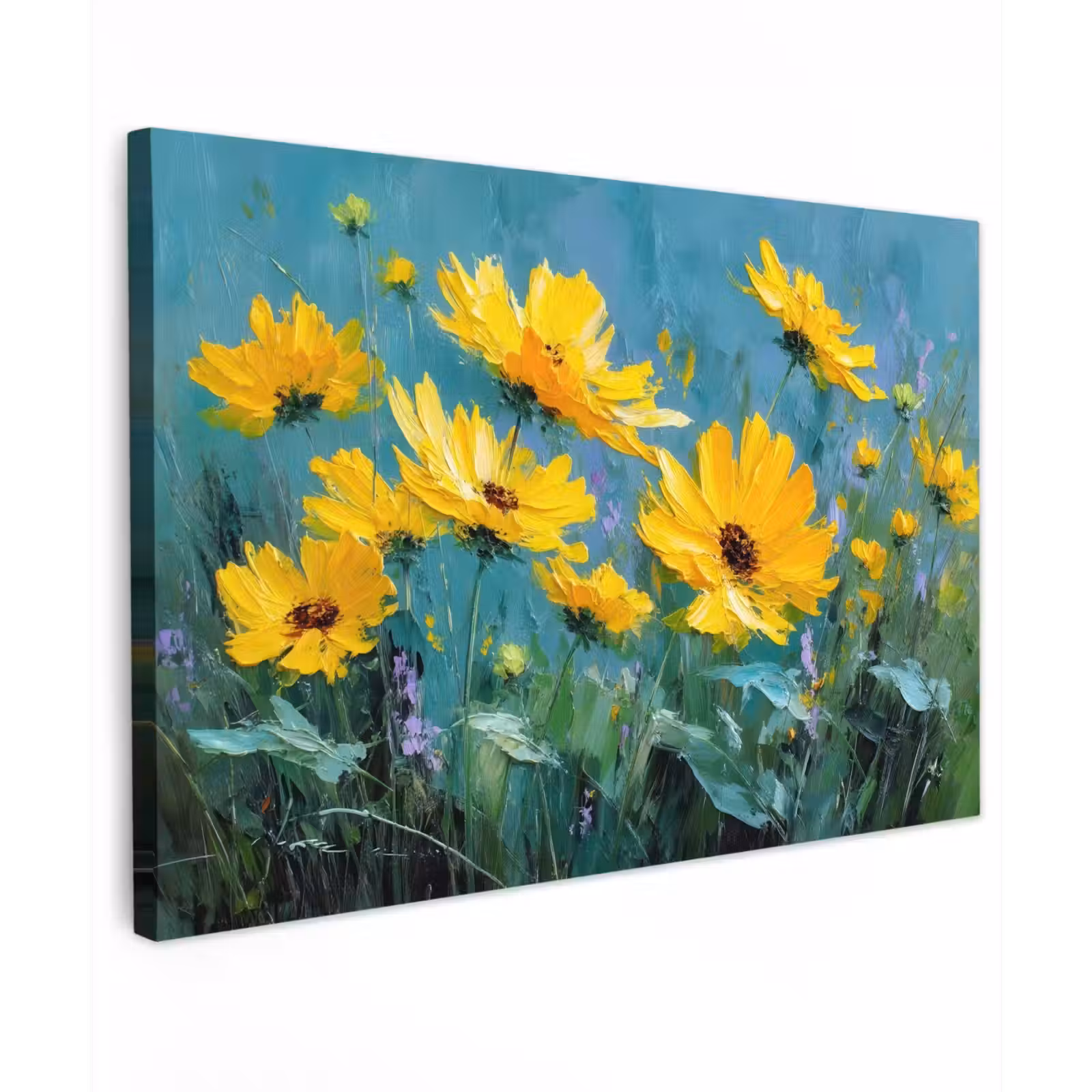 Canvas schilderij - Penseelstreken - Bloemen - Felgeel - Abstract — 1