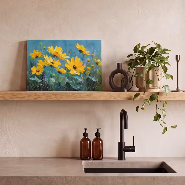 Canvas schilderij - Penseelstreken - Bloemen - Felgeel - Abstract — 4