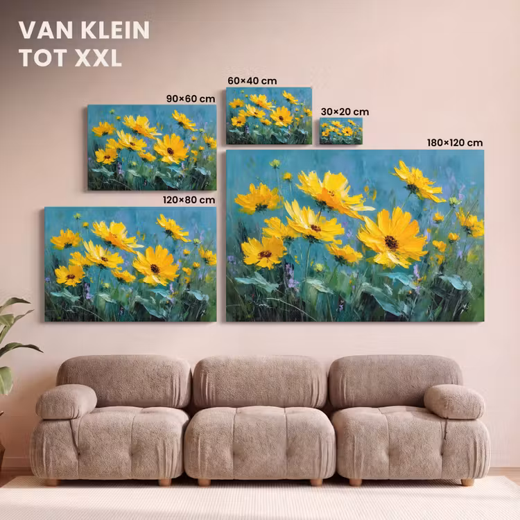Canvas schilderij - Penseelstreken - Bloemen - Felgeel - Abstract — 8