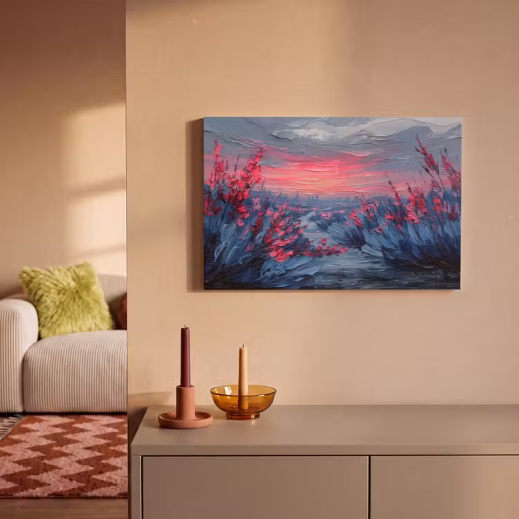 Canvas schilderij - Schilderij - Zonsondergang - Bloemen - Rivier — 2
