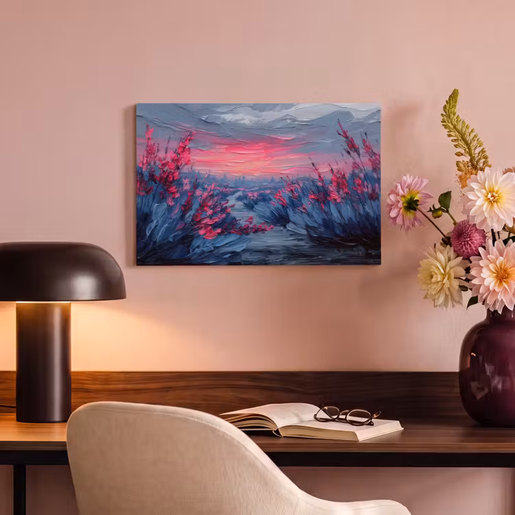 Canvas schilderij - Schilderij - Zonsondergang - Bloemen - Rivier — 6