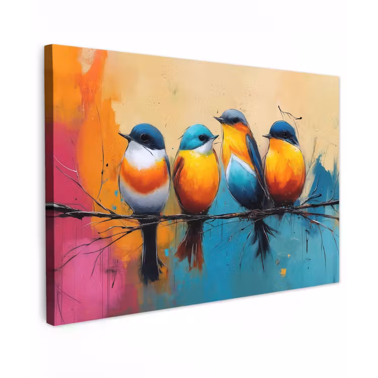 Canvas schilderij - Vogels - Kleurrijk - Tak - Abstract — 1