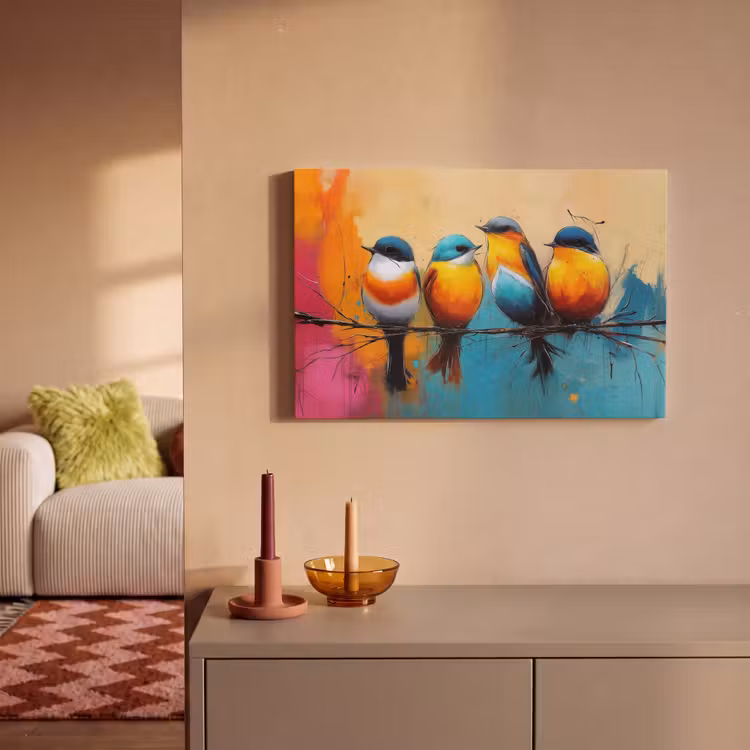Canvas schilderij - Vogels - Kleurrijk - Tak - Abstract — 2