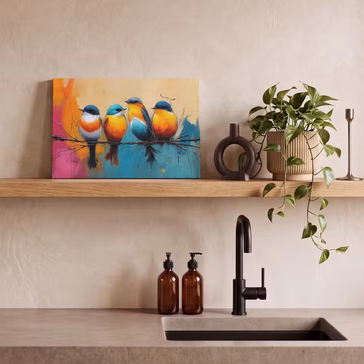 Canvas schilderij - Vogels - Kleurrijk - Tak - Abstract — 4