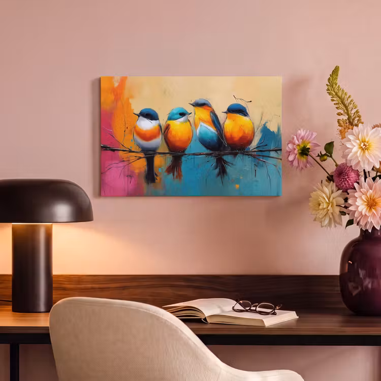 Canvas schilderij - Vogels - Kleurrijk - Tak - Abstract — 6