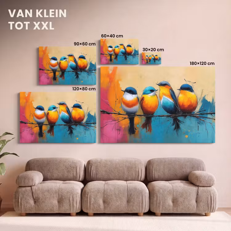Canvas schilderij - Vogels - Kleurrijk - Tak - Abstract — 8