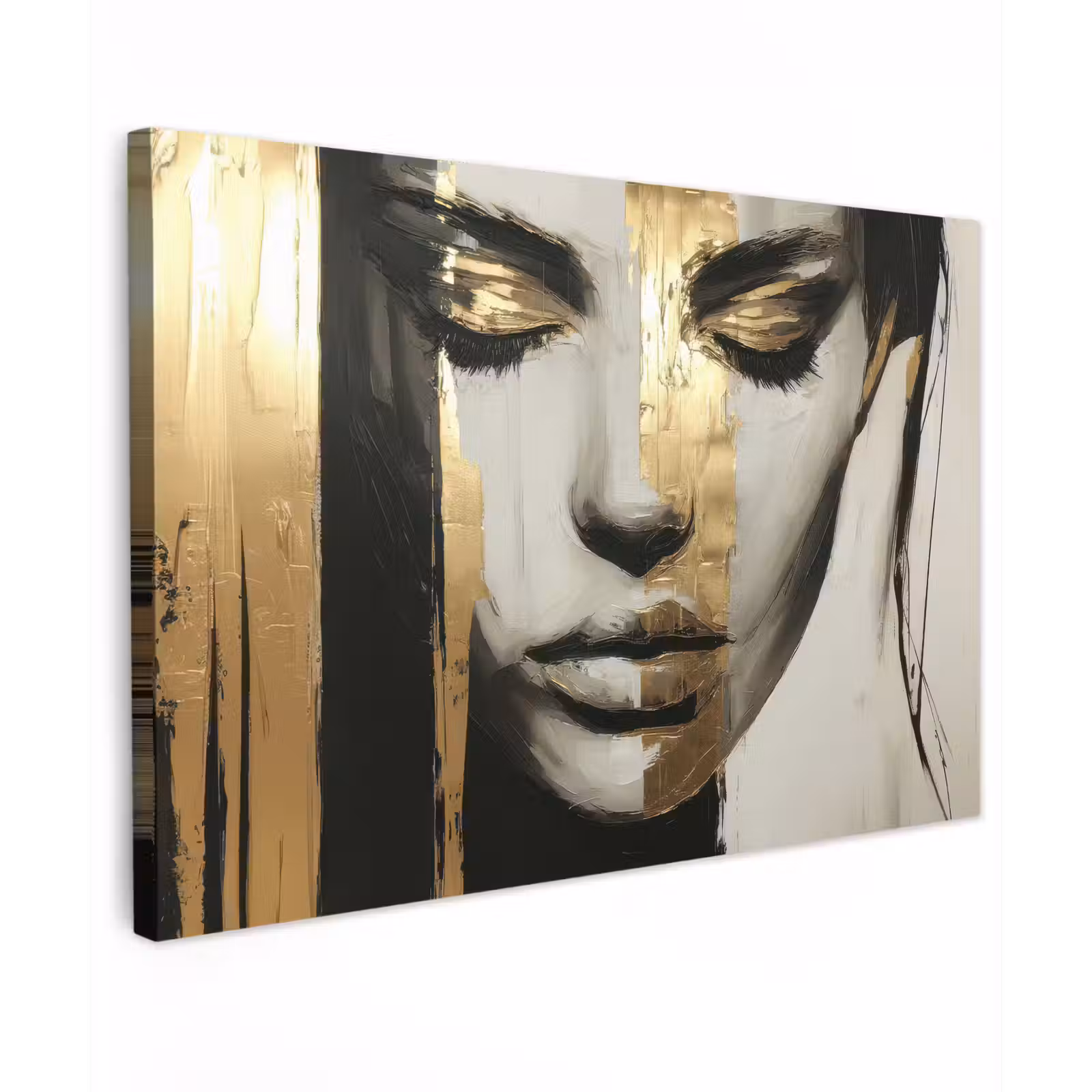 Canvas schilderij - Ogen - Gezicht - Goud - Strepen — 1