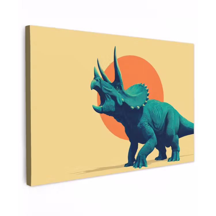 Canvas schilderij - Triceratops - Cirkel - Oranje - Hoorns — 1