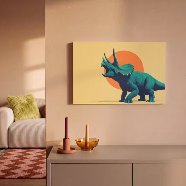 Canvas schilderij - Triceratops - Cirkel - Oranje - Hoorns — 2