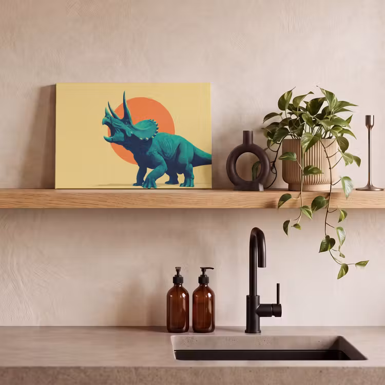 Canvas schilderij - Triceratops - Cirkel - Oranje - Hoorns — 4