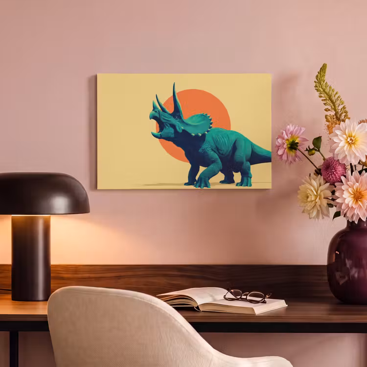 Canvas schilderij - Triceratops - Cirkel - Oranje - Hoorns — 6
