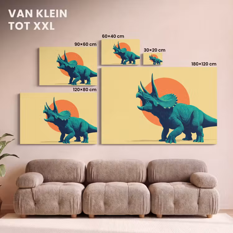 Canvas schilderij - Triceratops - Cirkel - Oranje - Hoorns — 8