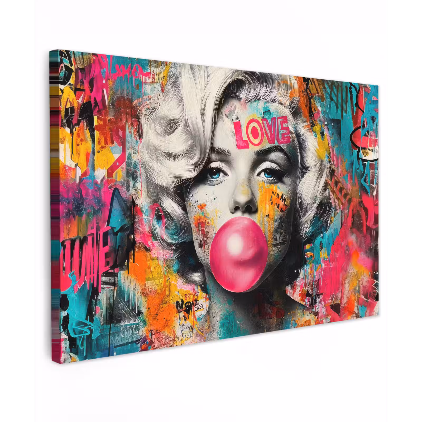 Canvas schilderij - Vrouw - Kauwgom - Graffiti - Neonkleuren — 1