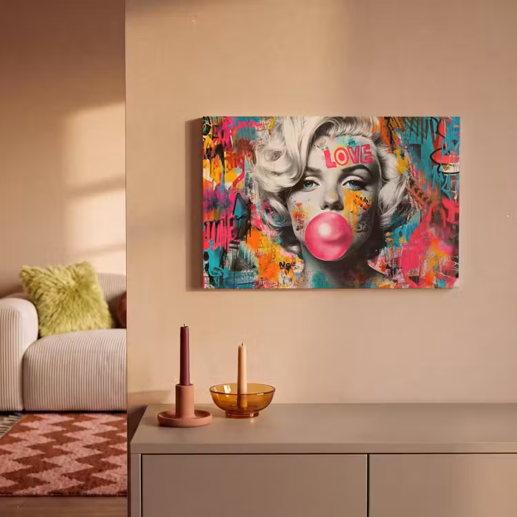 Canvas schilderij - Vrouw - Kauwgom - Graffiti - Neonkleuren — 2