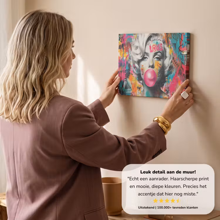 Canvas schilderij - Vrouw - Kauwgom - Graffiti - Neonkleuren — 3