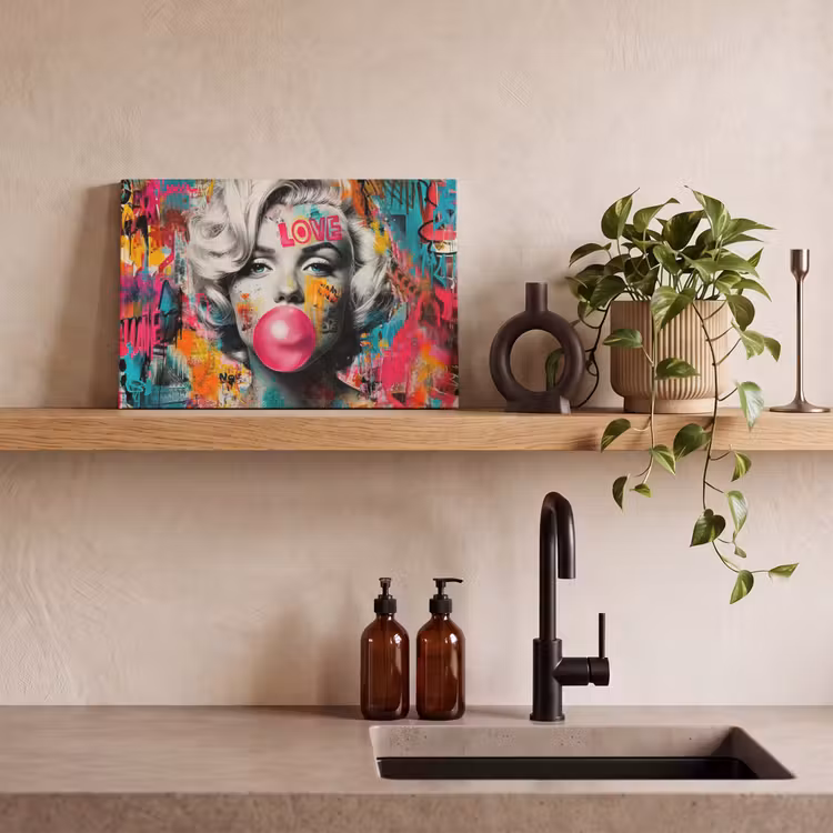 Canvas schilderij - Vrouw - Kauwgom - Graffiti - Neonkleuren — 4