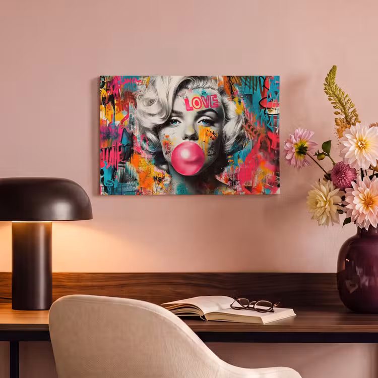 Canvas schilderij - Vrouw - Kauwgom - Graffiti - Neonkleuren — 6