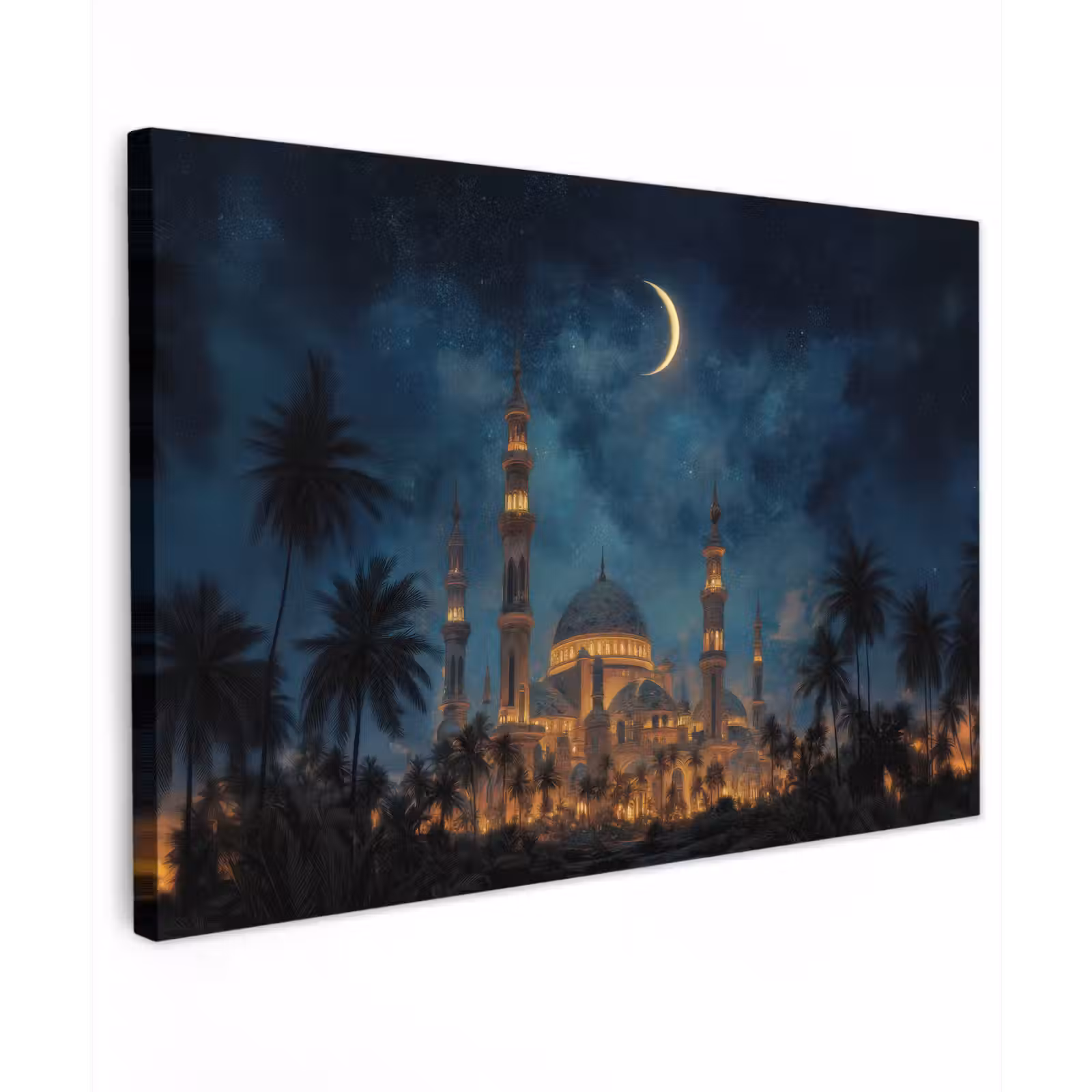 Canvas schilderij - Sterrenhemel - Maan - Palmbomen - Moskee — 1