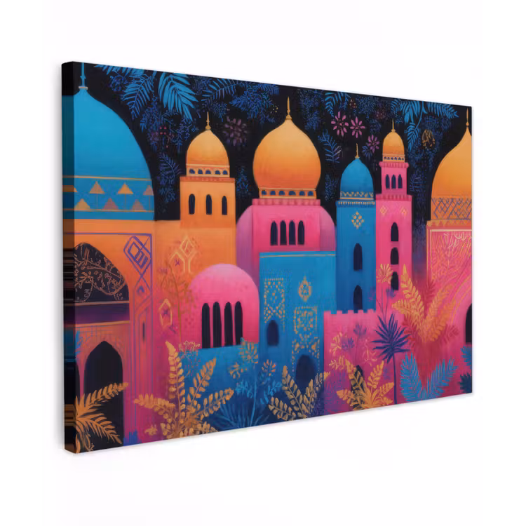 Canvas schilderij - Kleurrijk - Stad - Nacht - Islamitisch — 1