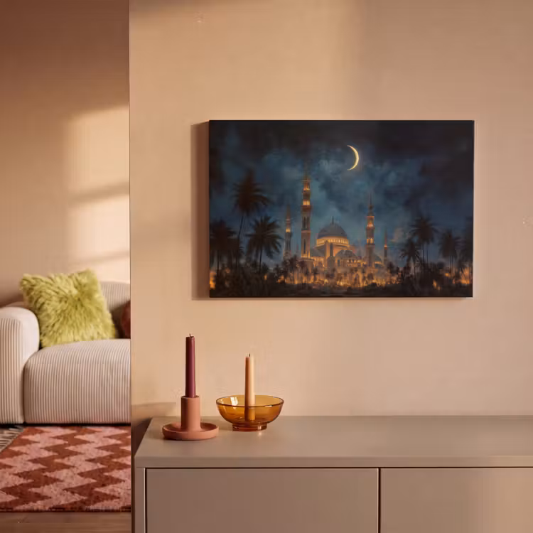 Canvas schilderij - Sterrenhemel - Maan - Palmbomen - Moskee — 2