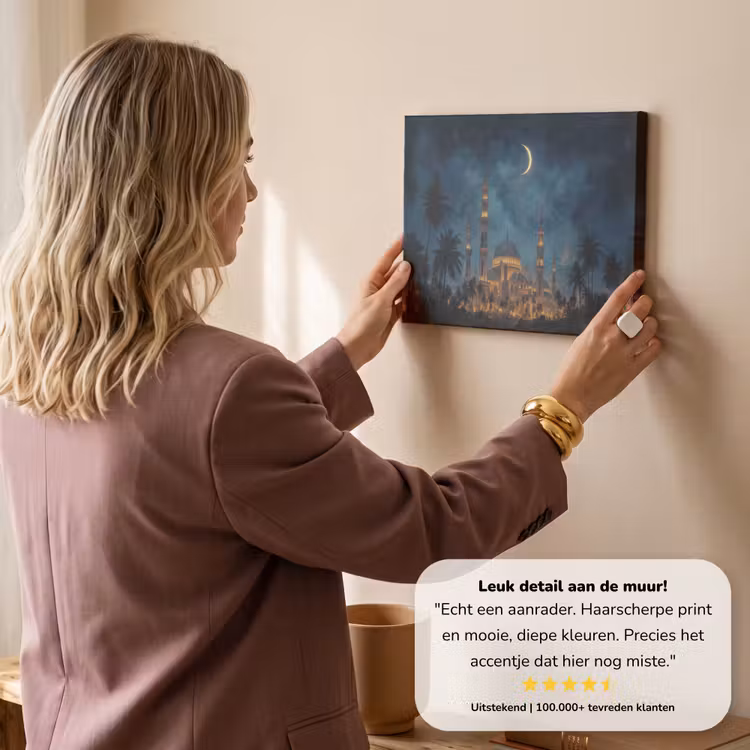 Canvas schilderij - Sterrenhemel - Maan - Palmbomen - Moskee — 3