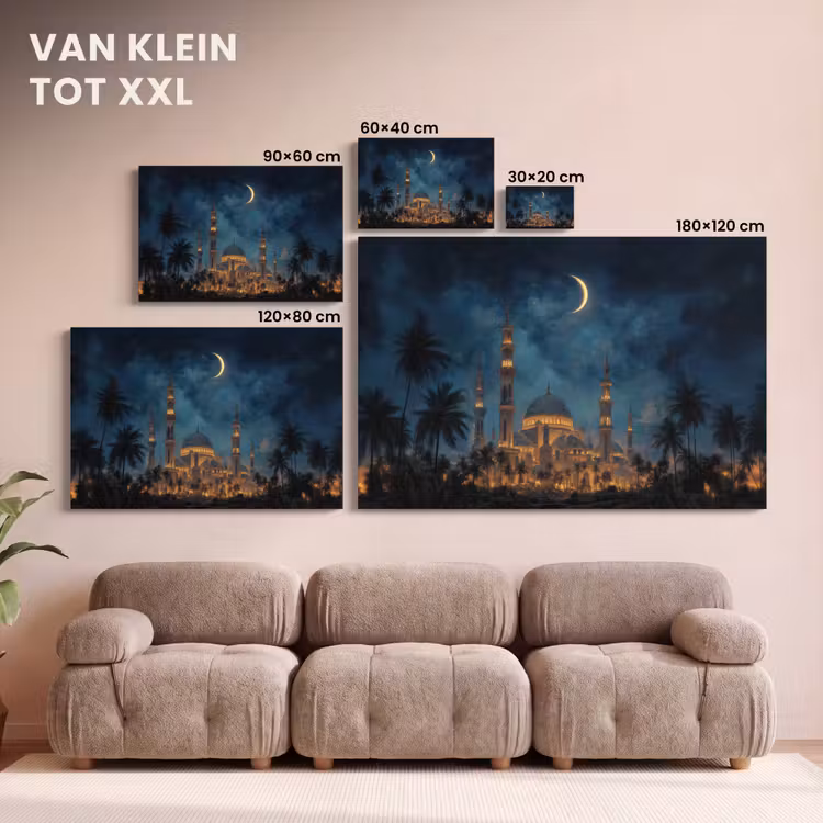 Canvas schilderij - Sterrenhemel - Maan - Palmbomen - Moskee — 8
