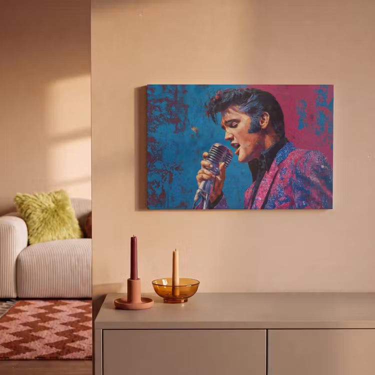 Canvas schilderij - Zingende man - Glitterjas - Microfoon — 2