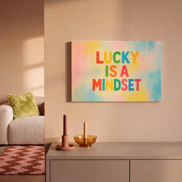 Canvas schilderij - Quote - Lucky - Regenboogkleuren — 2