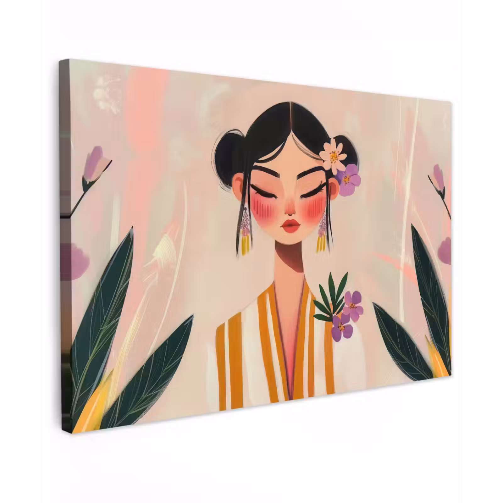 Canvas schilderij - Vrouw - Bloemen - Pastel — 1