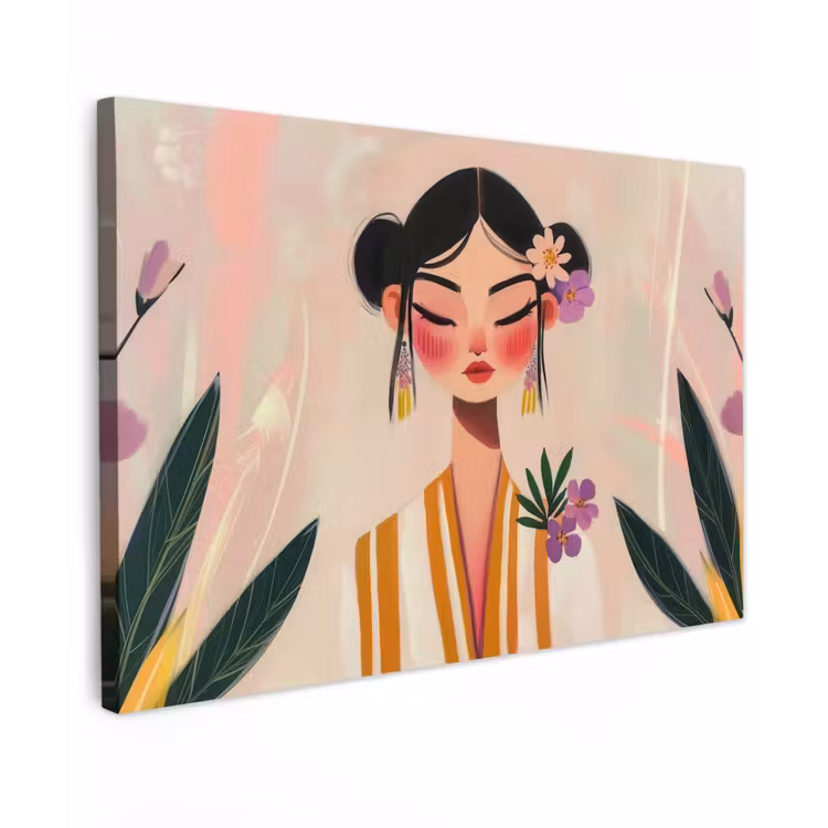 Canvas schilderij - Vrouw - Bloemen - Pastel — 1