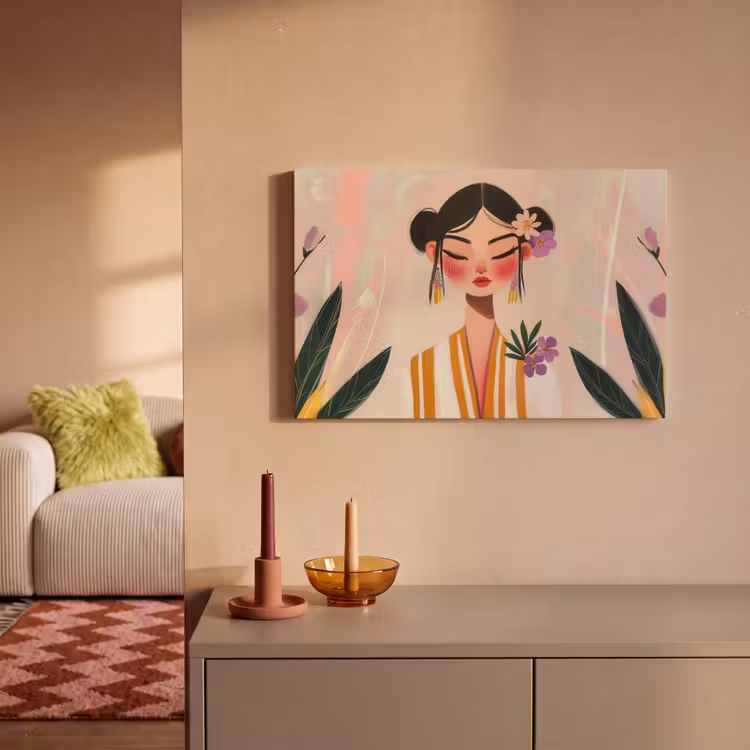 Canvas schilderij - Vrouw - Bloemen - Pastel — 2