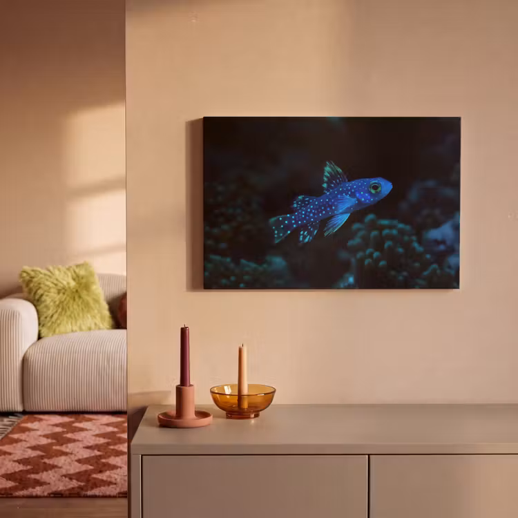 Canvas schilderij - Vis - Stippen - Koraal - Blauw — 2