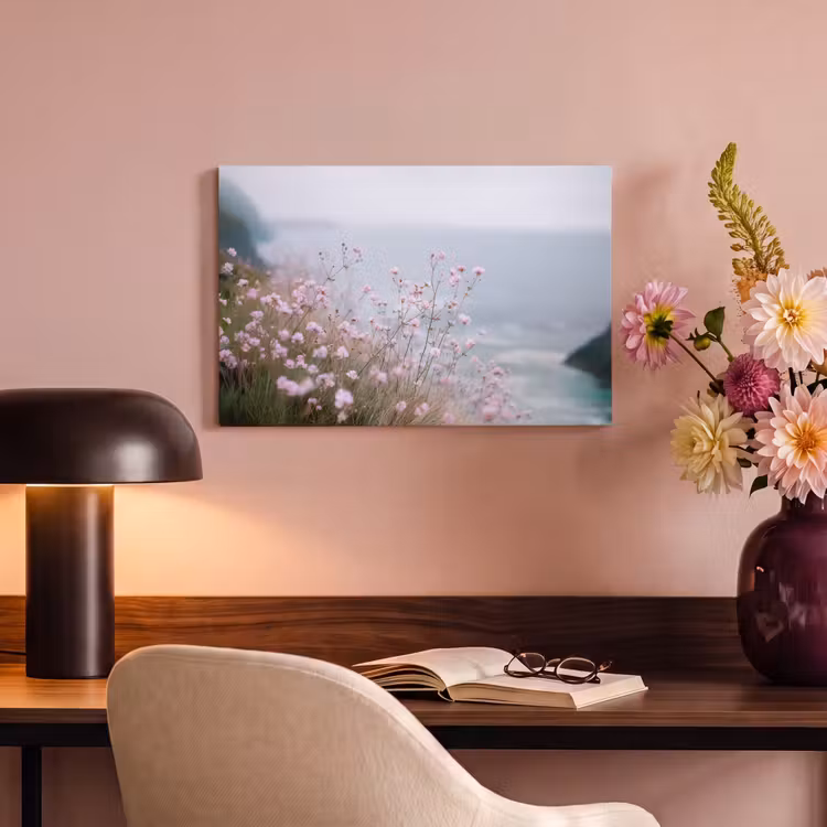 Canvas schilderij - Klif - Bloemen - Zee - Roze — 6