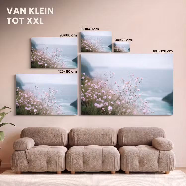 Canvas schilderij - Klif - Bloemen - Zee - Roze — 8
