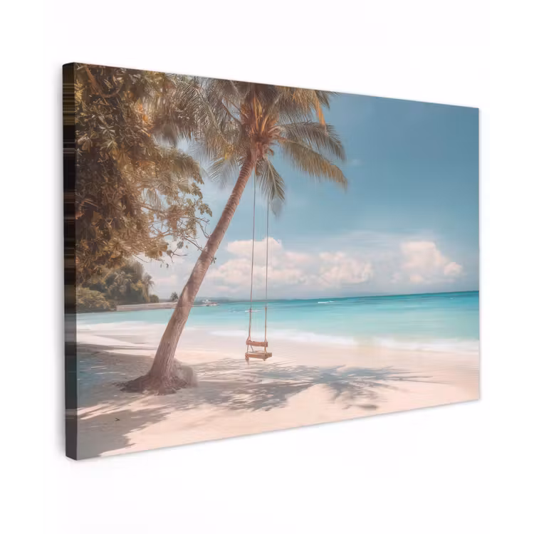 Canvas schilderij - Palmboom - Schommel - Strand - Lucht — 1