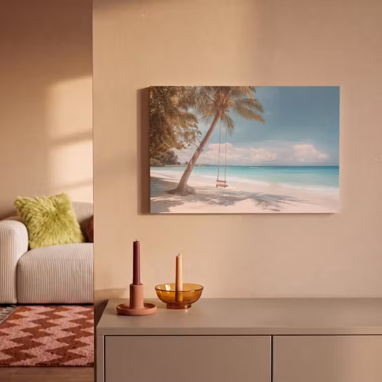 Canvas schilderij - Palmboom - Schommel - Strand - Lucht — 2