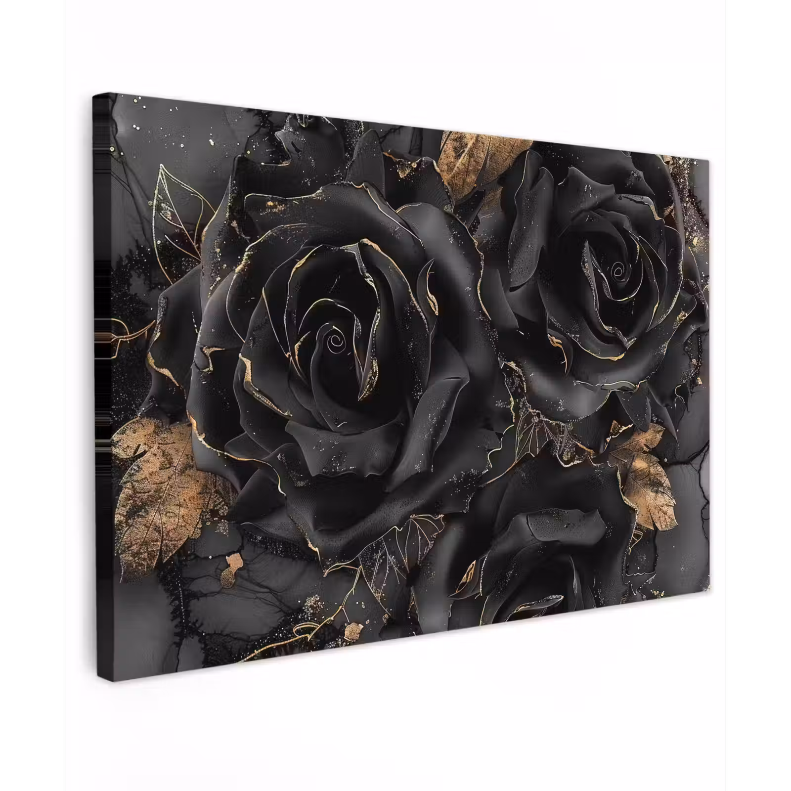 Canvas schilderij - Obsidiaan - Zwart - Goud - Patroon — 1