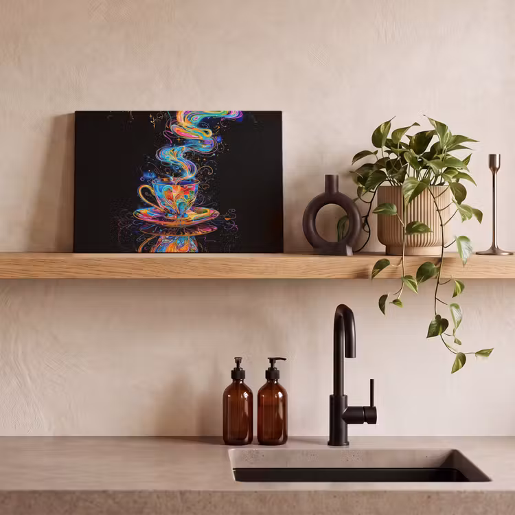 Canvas schilderij - Koffie - Kleurrijk - Zwart - Kopje — 4