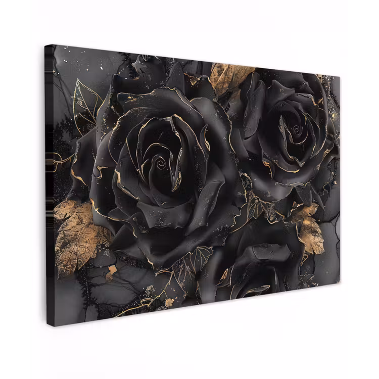Canvas schilderij - Obsidiaan - Zwart - Goud - Patroon — 1