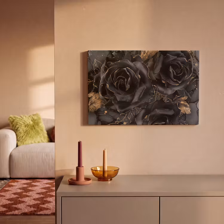 Canvas schilderij - Obsidiaan - Zwart - Goud - Patroon — 2